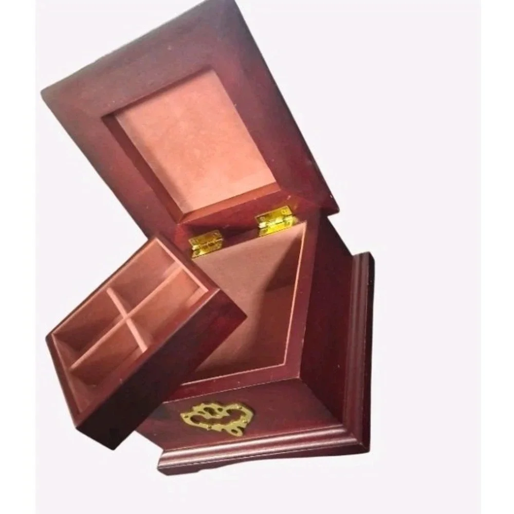 Wooden Jewelry Box With Golden Accents